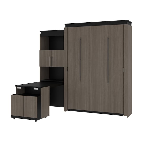 Orion Queen Murphy Bed and Shelving Unit with Fold-Out Desk (95W), Bark Gray & Graphite
